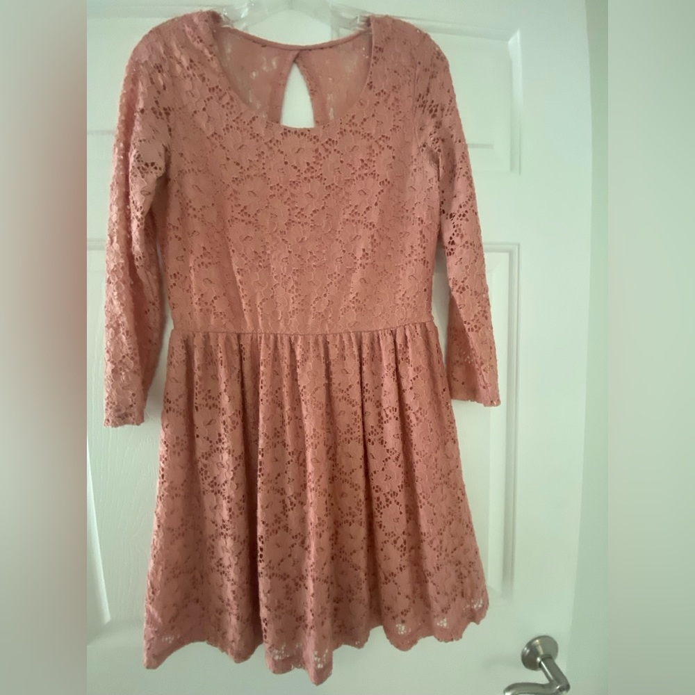 Lace Pink Long Sleeve Dress